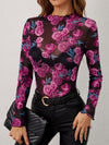 Explore More Collection - Floral Mock Neck Long Sleeve Top