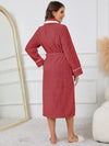 Explore More Collection - Contrast Trim Tie Waist Lounge Nightgown with Pockets