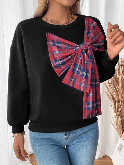 Explore More Collection - Perfee Bow Round Neck Long Sleeve Sweatshirt