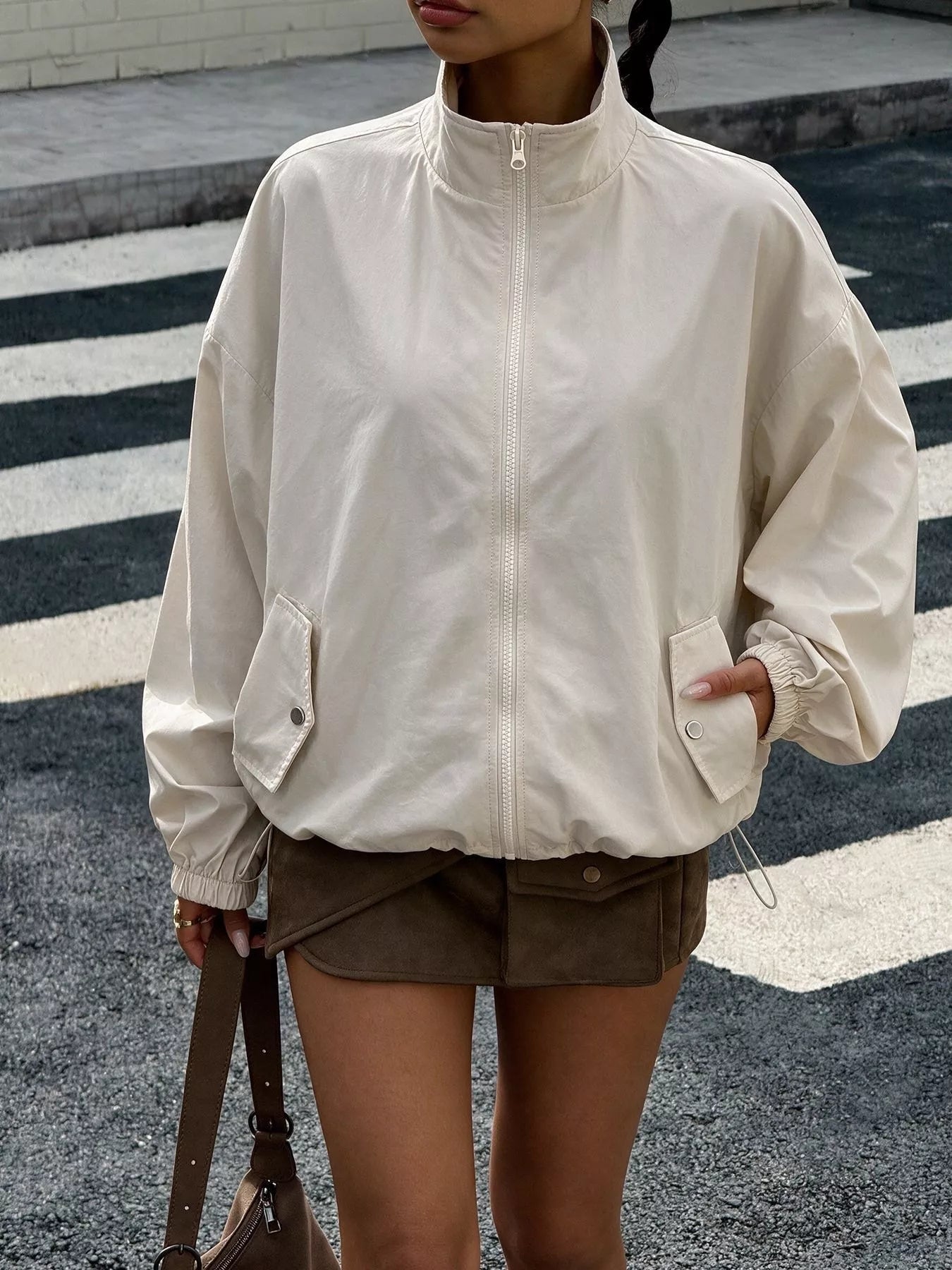 Zip-Up Dropped Shoulder Jacket