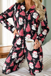 Explore More Collection - Christmas Printed Collared Neck Top and Pants Lounge Set