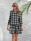 Explore More Collection - Ruffle Hem Plaid Button Down Long Sleeve Dress