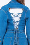 Explore More Collection - American Bazi Laced Back Cropped Denim Jacket