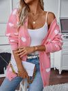 Explore More Collection - Heart V-Neck Button Up Long Sleeve Cardigan