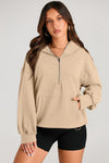 Explore More Collection - Pocketed Half Zip Long Sleeve Hoodie