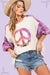 Explore More Collection - SAGE + FIG Full Size Peace Applique Patch with Plaid Contrast Top