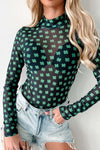 Explore More Collection - Lucky Clover Mock Neck Long Sleeve Bodysuit