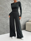 Explore More Collection - Long Sleeve Top and Wide Leg Pants Set