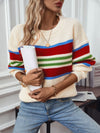 Explore More Collection - Contrast Stripes Round Neck Long Sleeve Sweater