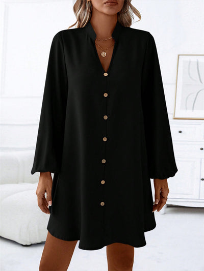 Explore More Collection - Notched Long Sleeve Mini Dress