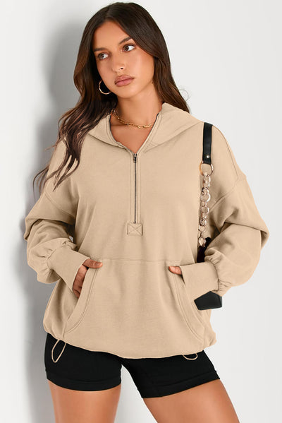 Explore More Collection - Pocketed Half Zip Long Sleeve Hoodie