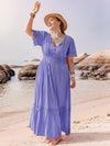 Explore More Collection - Plus Size Lace Detail Tie Neck Short Sleeve Maxi Dress