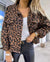 Explore More Collection - Raw Hem Leopard Collared Neck Denim Jacket