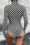 Explore More Collection - Checkered Turtleneck Long Sleeve Bodysuit