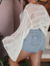 Explore More Collection - Plus Size Openwork Boat Neck Flare Sleeve Cover-Up