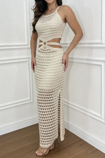 Explore More Collection - Cutout Slit Round Neck Sweater Dress