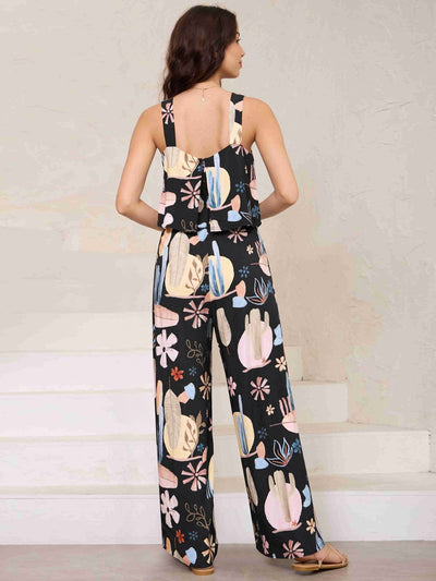 Explore More Collection - Printed Wide Strap Top and Pants Set