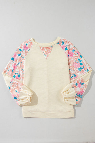 Explore More Collection - Printed Round Neck Balloon Sleeve Sweatshirt