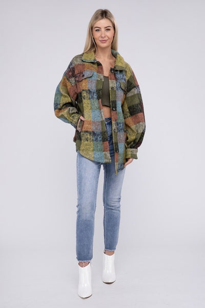 Explore More Collection - Loose Fit Buttoned Down Check Shirt Jacket