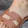 Explore More Collection - Crocodile Pattern Open-Toe PU Leather Sandals