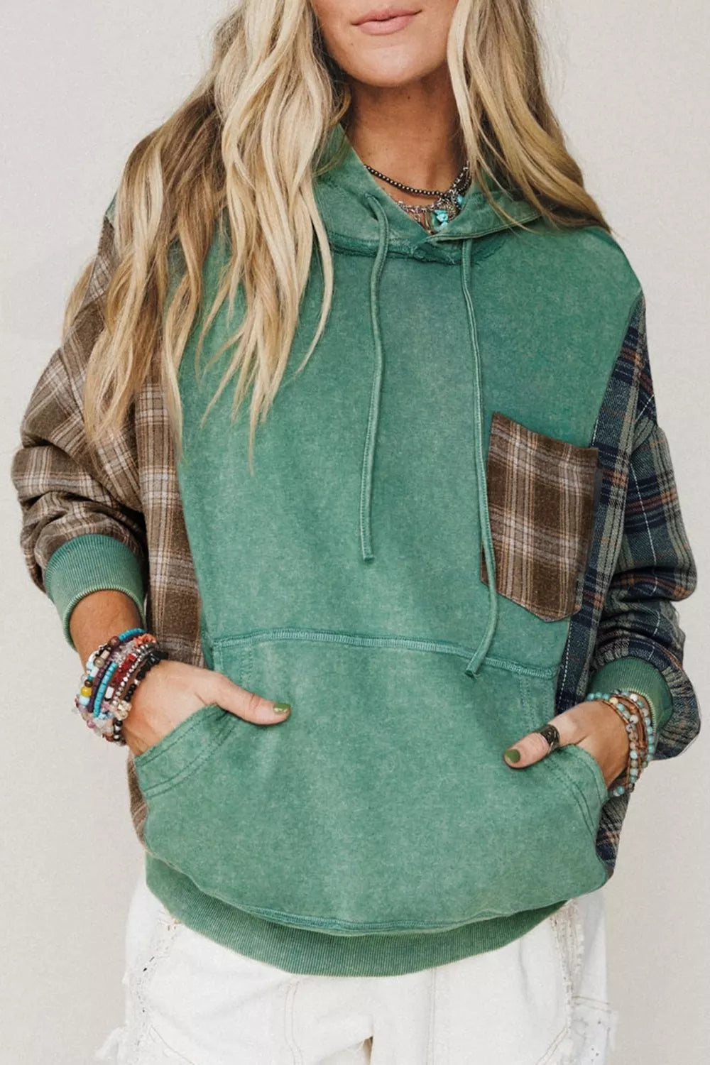 Plaid Kangaroo Pocket Hoodie