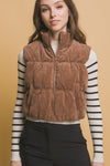 Explore More Collection - Love Tree Corduroy Zip Up Puffer Vest with Pockets