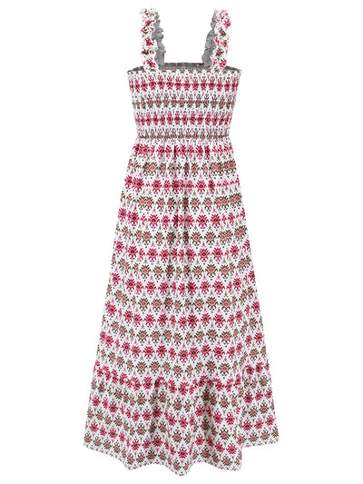 Explore More Collection - Smocked Printed Square Neck Sleeveless Dress