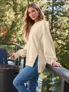 Explore More Collection - Slit Round Neck Long Sleeve Sweatshirt