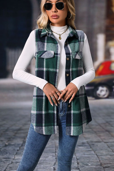 Explore More Collection - Plaid Button Up Vest Coat