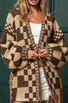 Explore More Collection - Checkered Open Front Long Sleeve Cardigan