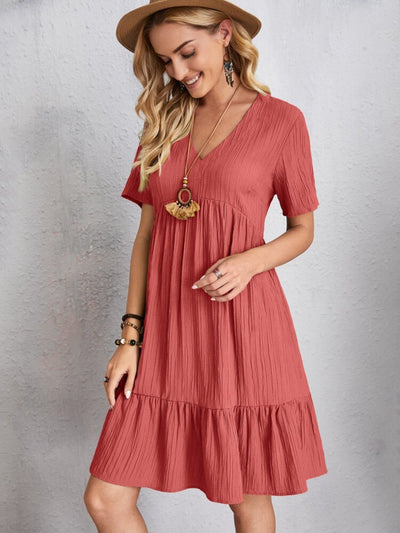 Explore More Collection - Full Size V-Neck Short Sleeve Dress