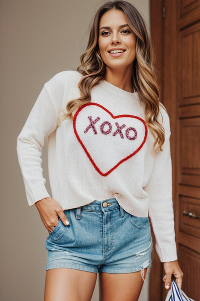 Explore More Collection - XOXO Round Neck Drop Shoulder Sweater