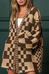 Explore More Collection - Checkered Open Front Long Sleeve Cardigan