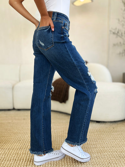 Explore More Collection - Judy Blue Full Size Mid Rise Distressed Raw Hem Jeans