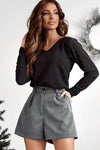 Explore More Collection - Bowknot V-Neck Long Sleeve Blouse