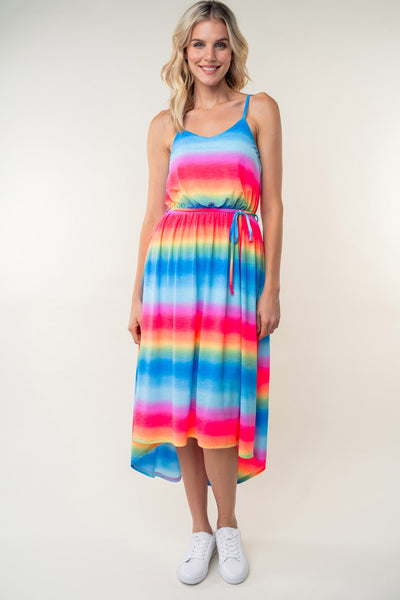 Explore More Collection - White Birch Full Size Ombre Striped Midi Cami Dress