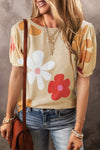 Explore More Collection - Flower Round Neck Short Sleeve Blouse