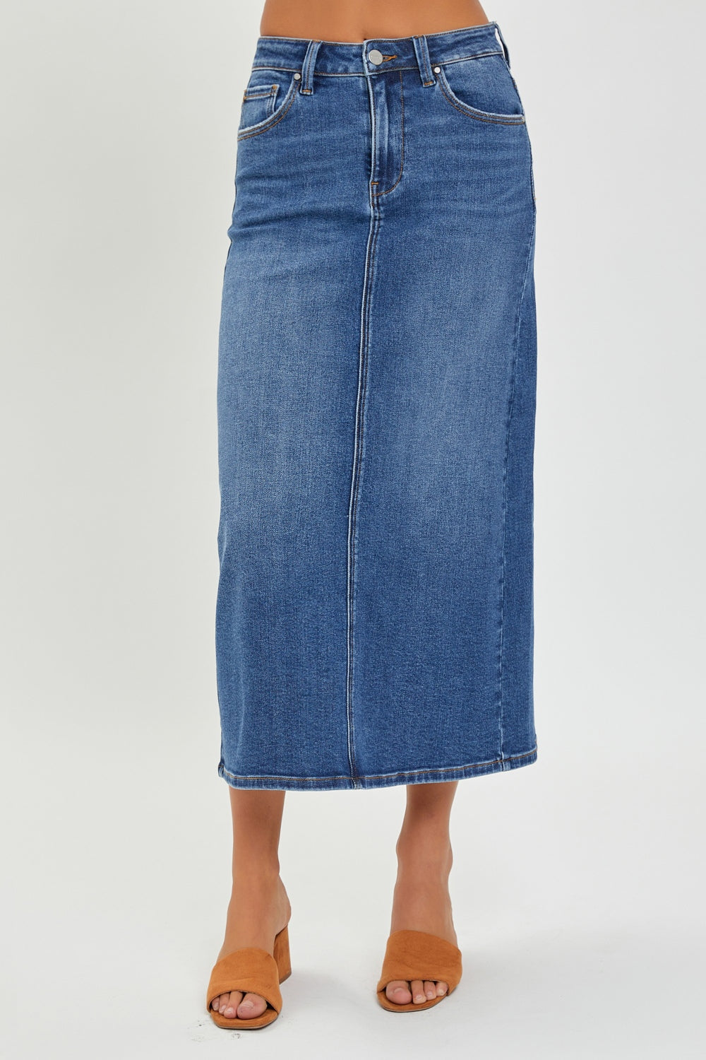 Explore More Collection - RISEN High Rise Back Slit Denim Skirt