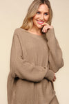 Explore More Collection - Haptics Full Size Side Slit Texture Asymmetric Sweater