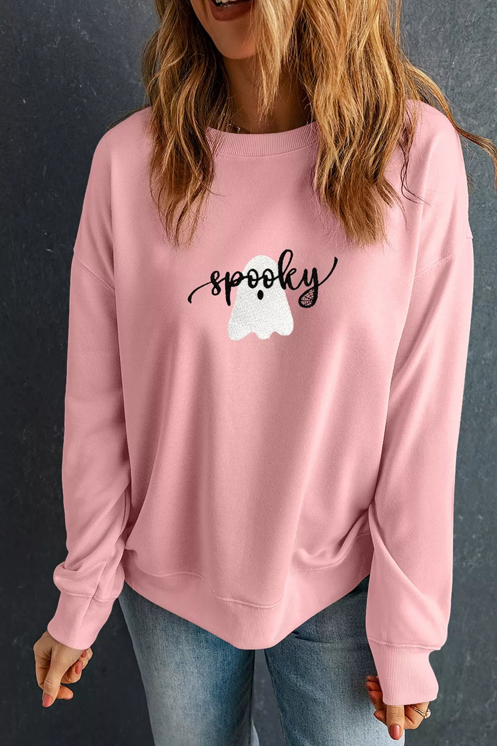 Halloween Ghost Graphic Round Neck Sweatshirt