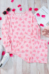 Explore More Collection - Heart Print Long Sleeve Top and Shorts Lounge Set