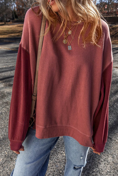 Explore More Collection - Contrast Round Neck Long Sleeve Sweatshirt