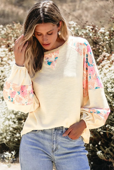 Explore More Collection - Printed Round Neck Balloon Sleeve Blouse