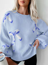 Explore More Collection - Bow Round Neck Long Sleeve Sweater