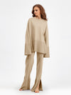 Explore More Collection - Basic Bae Slit Round Neck Long Sleeve Top and Drawstring Pants Sweater Set