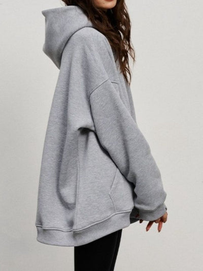 Explore More Collection - Pocketed Dropped Shoulder Long Sleeve Hoodie