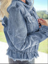 Explore More Collection - Raw Hem Long Sleeve Denim Jacket