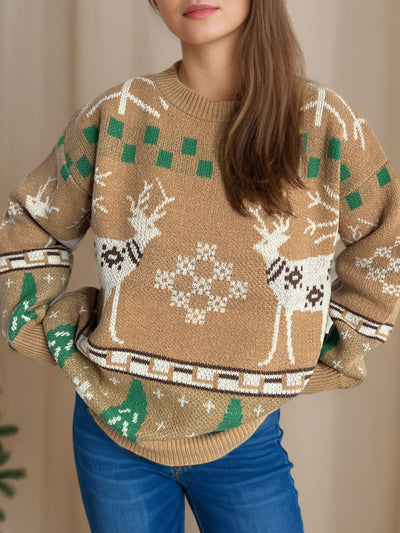 Explore More Collection - Christmas Element Round Neck Long Sleeve Sweater