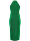 Explore More Collection - Slit Ruched Mock Neck Sleeveless Dress