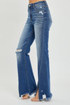 Explore More Collection - RISEN Full Size High Rise Front Slit Frayed Hem Flare Jeans